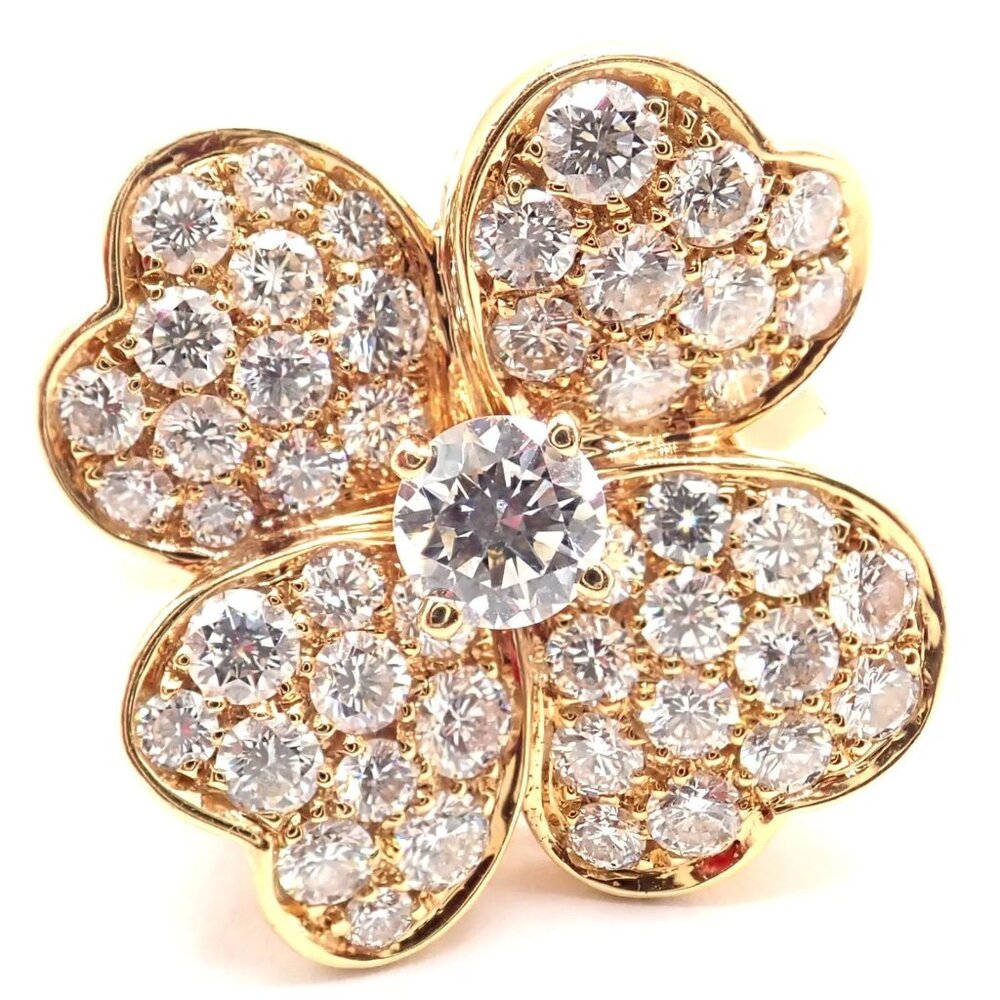 Authentic! Van Cleef & Arpels Cosmos 18k Yellow Gold Diamond Medium Model Ring - Picture 13 of 13